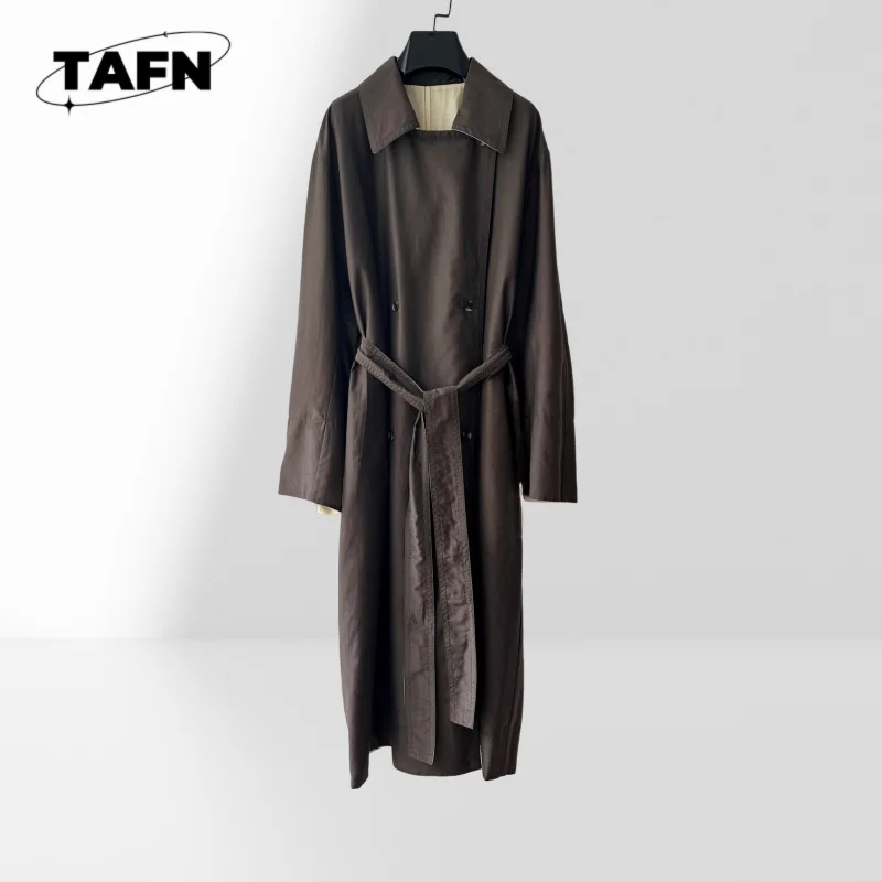 

Свободный плащ в повседневном стиле для осени, женственное ветровка, пальто с чистыми линиями, куртка с поясом на талии AI0979