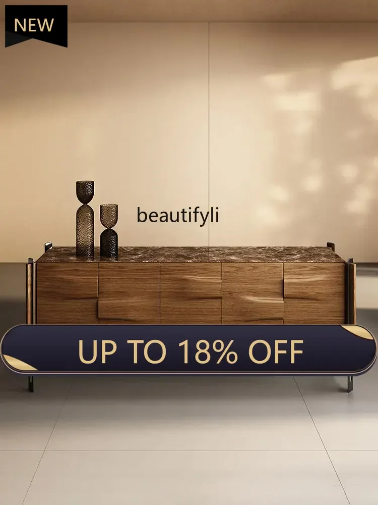 

P178 Italian Minimalist Solid Wood Entryway Cabinet Modern Simple Marble Sideboard Light Luxury Villa Living Room Storage Cabine