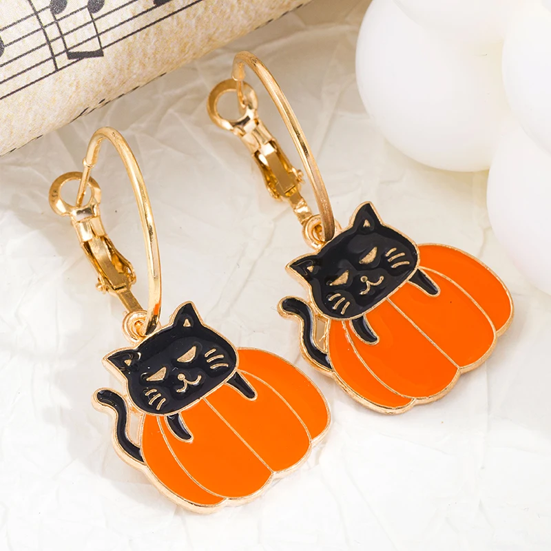 Trendy Halloween Theme Enamel Dangle Earrings Cute Pumpkin Ghost Drop Earring For Girls Women Funny Party Jewelry Gift