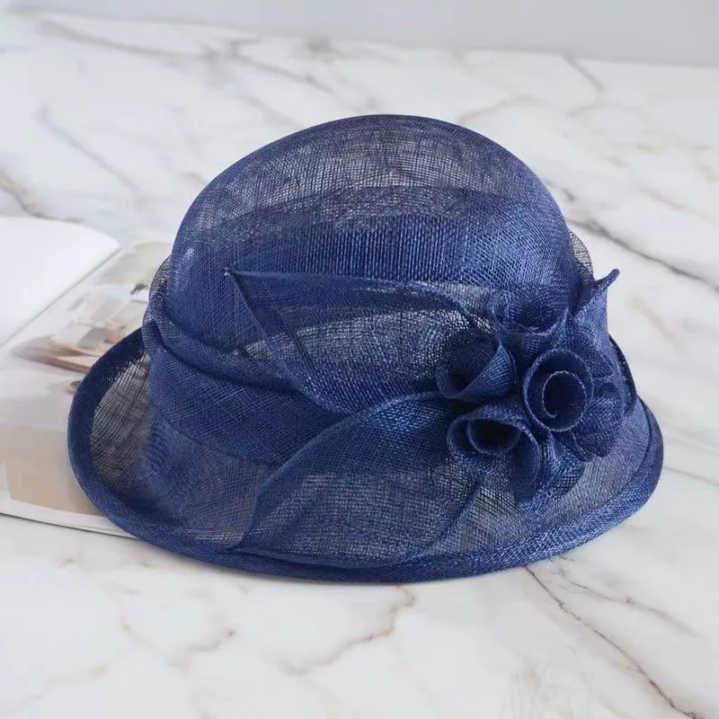 Spring Summer New Linen Hat Female Fashion Handmade Flower Sunshade Basin Hat Elegant Breathable Sun Hat Female