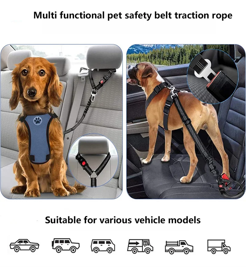 

Two-in-one Pet Dog Seat Belt For Cat Car Seat Belt Dog Accessories Adjustable Harness Collar Car Seat Belt BackSeat Safety Belt