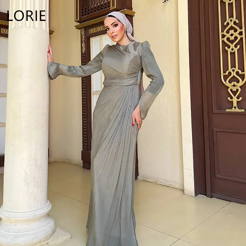 LORIE Elegante abito da sera maxi a sirena maniche lunghe drappeggiato in tulle arabo saudita formale abiti da ballo lunghi personalizzati