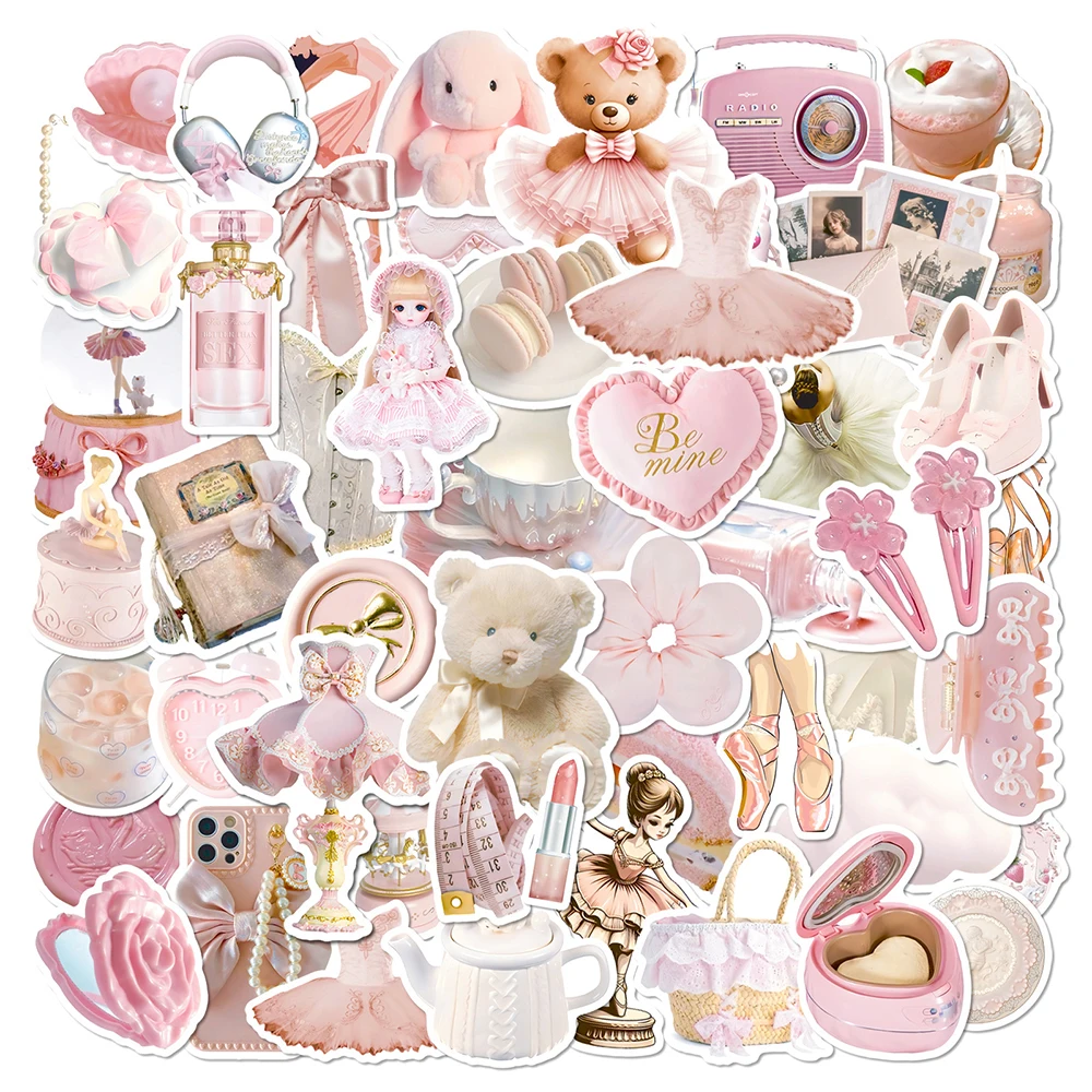 10/30/50pcs Kawaii INS Style rose Ballet autocollants esthétique mignon fille décoration décalcomanies bagages bouteille d'eau téléphone autocollant Pack