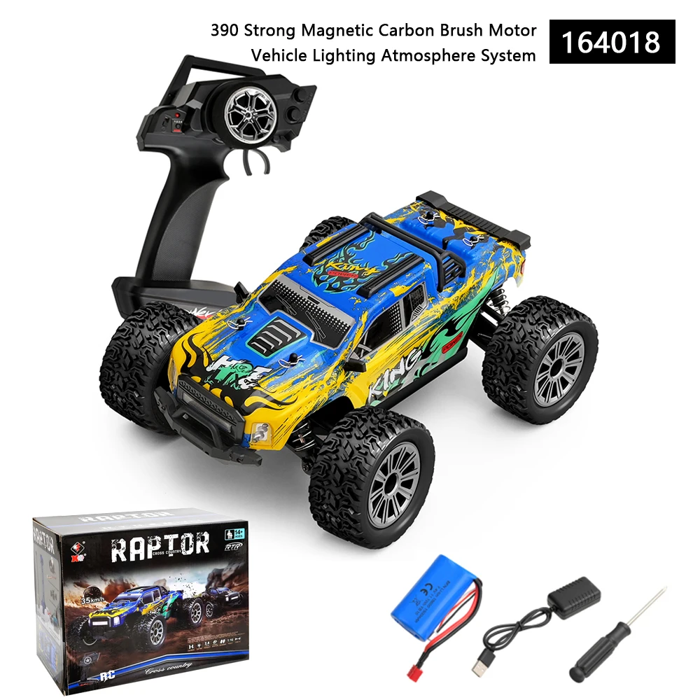 

164018 1/16 4WD RC Car 2.4G Wireless Remote Control 390 Strong Magnetic Carbon Brush Motor Off-Road Truck Children's Toy