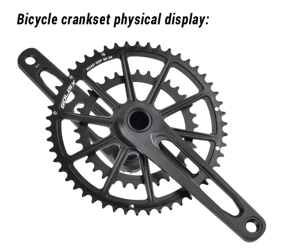 GOLDIX Ultraleichte Rennrad-Kurbelgarnitur Doppelkettenblatt 50-34T/52-36T/53-39T 165/170/175mm Vollständig CNC-gefräster Kurbelarm für Rennräder – Detail 10