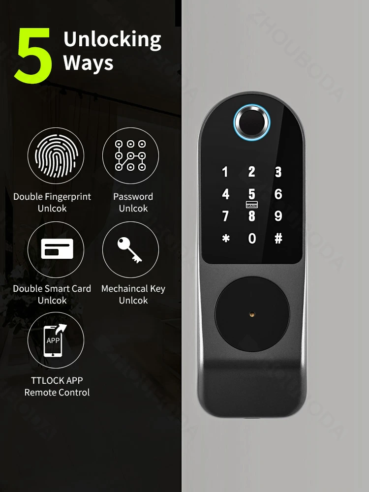 Imagem -02 - Tuya Fechadura Eletrônica Inteligente com Wi-fi Controle Remoto Ttlock Bluetooth Impressão Digital Cartão de Código Keyless Digital Lock