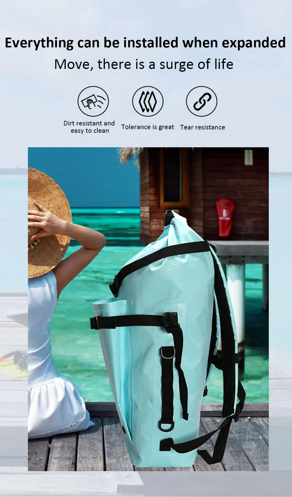 30L Trockentasche mit großem Fassungsvermögen, Trocken- und Nasstrennung, wasserdichter Schwimmrucksack für Reisen/Wassersport/Wandern, Aufbewahrungstasche – Detail 7