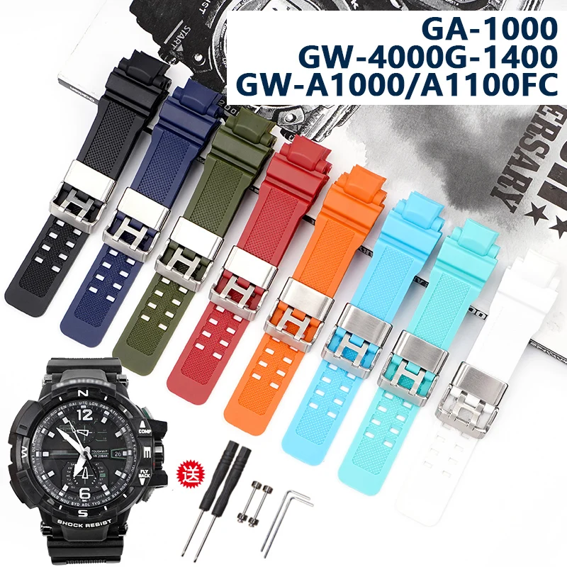 Silicone Watch Band for Casio G-SHOCK GA-1000 GA-1100 GW-4000 GW-A1000 1100 Men Waterproof Rubber Strap Accessories with tools