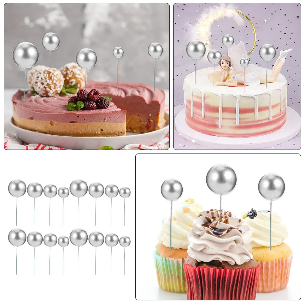 

40pcs Baking Decorative Balls Silver Cake Pick Topper 2cm 2 5cm 3cm 4cm Cupcake Dessert Party Supply Safe Hygienic