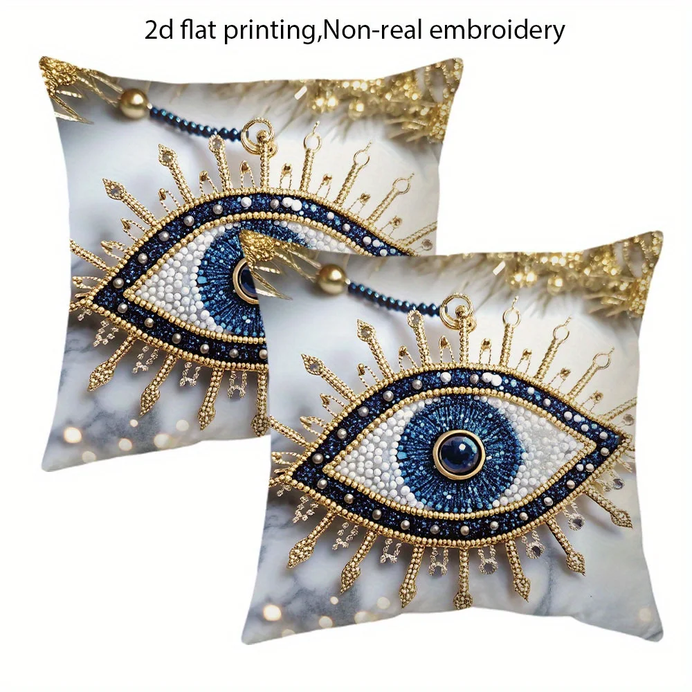 2D Flat Evil Eye Design Throw Pillow Covers / Non-real Embroidery Glamorous Style Decor Cushion Covers