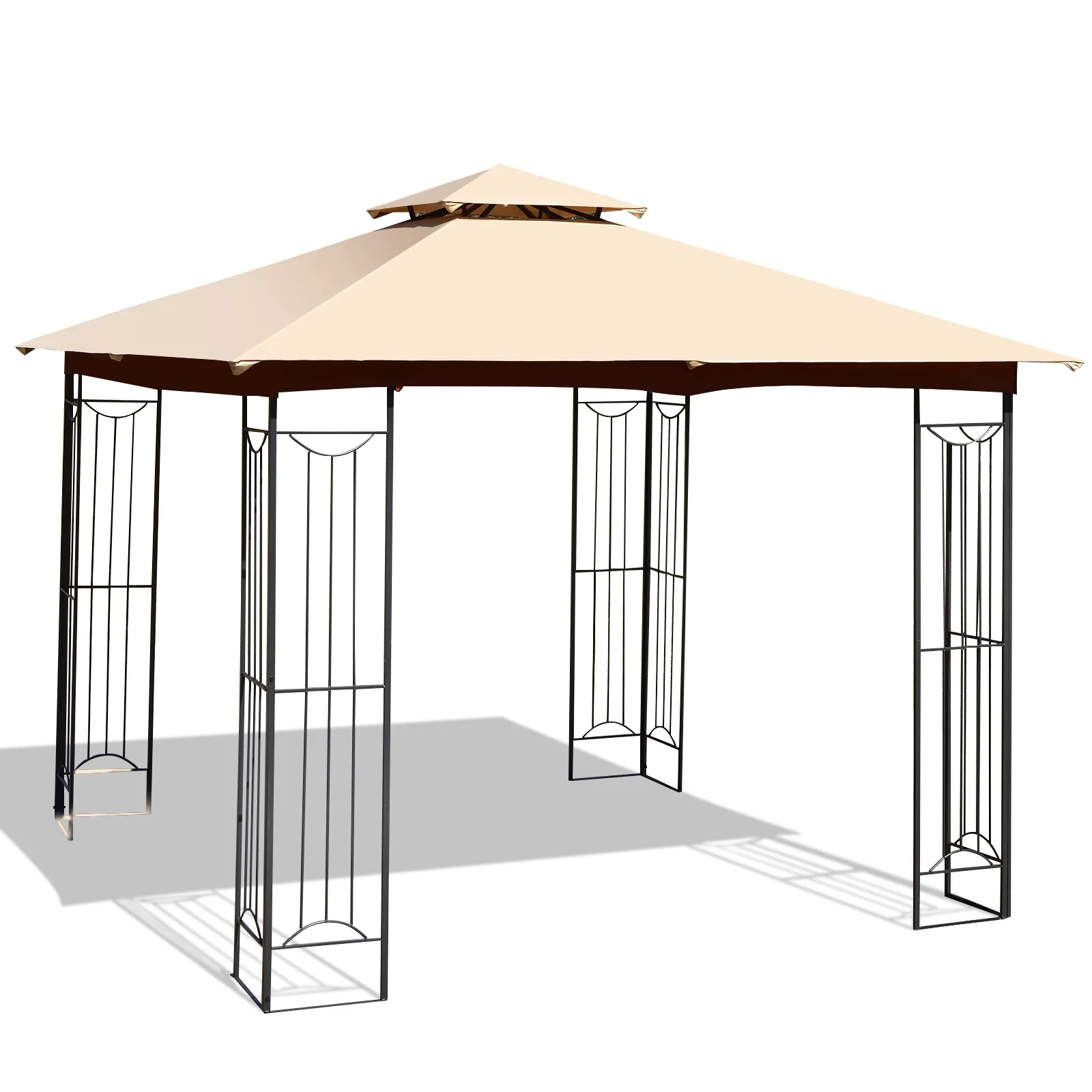

10’ x 10’ Patio Canopy Gazebo Outdoor 2-Tier Steel Tent Heavy-Duty L-Shaped