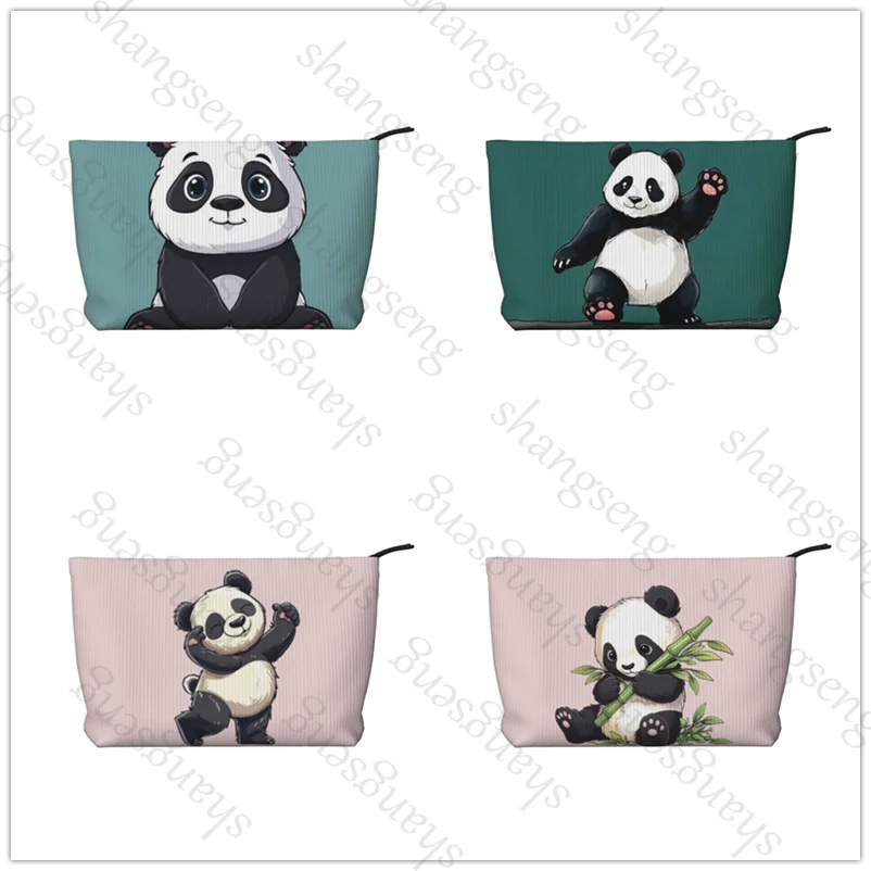 

punny pandas cute Cosmetic bag toiletry storage bag ladies box, corduroy cosmetic bag, travel zipper storage bags