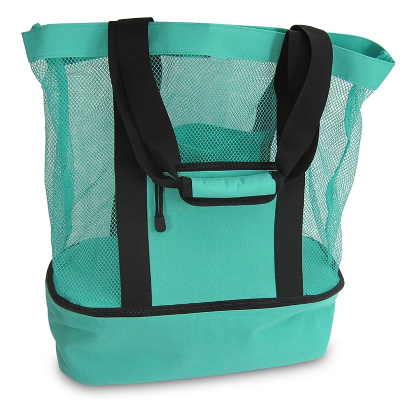 Double-layer Beach Lunch Bag for Picnic Camping  Transparent Mesh Women Insulation Bag with High Capacity Multi Function Handbag