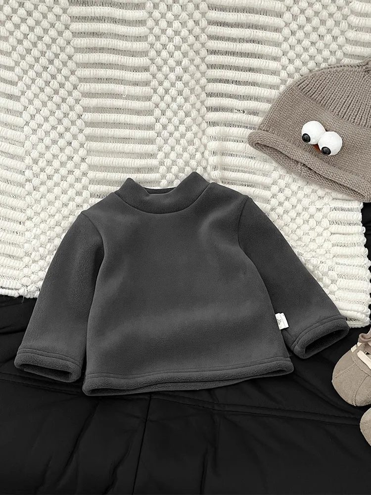 Ragazzi Ragazze T-shirt in cotone Infantile più Velluto spesso Pullover Vestiti per bambini 2025 Inverno Nuovo bambino in pile che tocca le camicie Solido