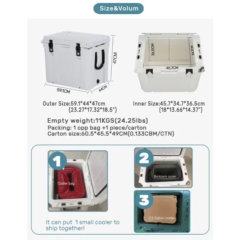 55QT Commercial Grade Rotomolded Hard Cooler Box with Wheel Option LLDPE Freezer for Outdoor Adventure Camping Beach view 2