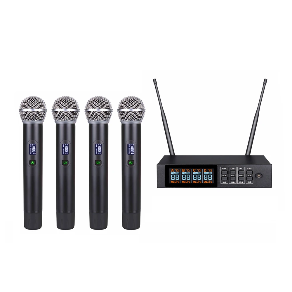 

Factory Price ID Locked Adjustable Frequency 4-Channel UHF Wireless Microphone XLR Connection Noise Cancelling Lightweight