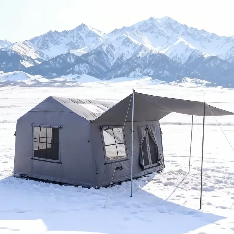 Modular Inflatable Camping Tent 5 Min Quick Setup 14sqm Skylight TC Cotton All Season Family Glamping PVC 5-6