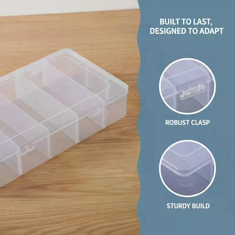 2PCS/3PCS Clear Plastic Storage Box With Adjustable Grids Transparent Design For Organizing Jewelry