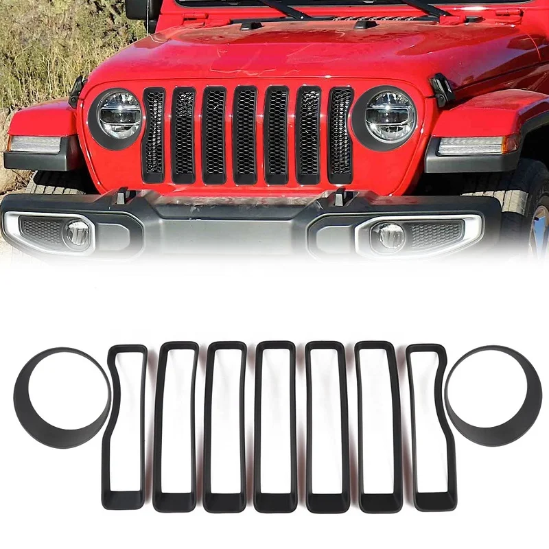 Front Grill Insert Headlight Bezel Trim Covers for Jeep Wrangler JL 2 door 4 door 9 Pcs