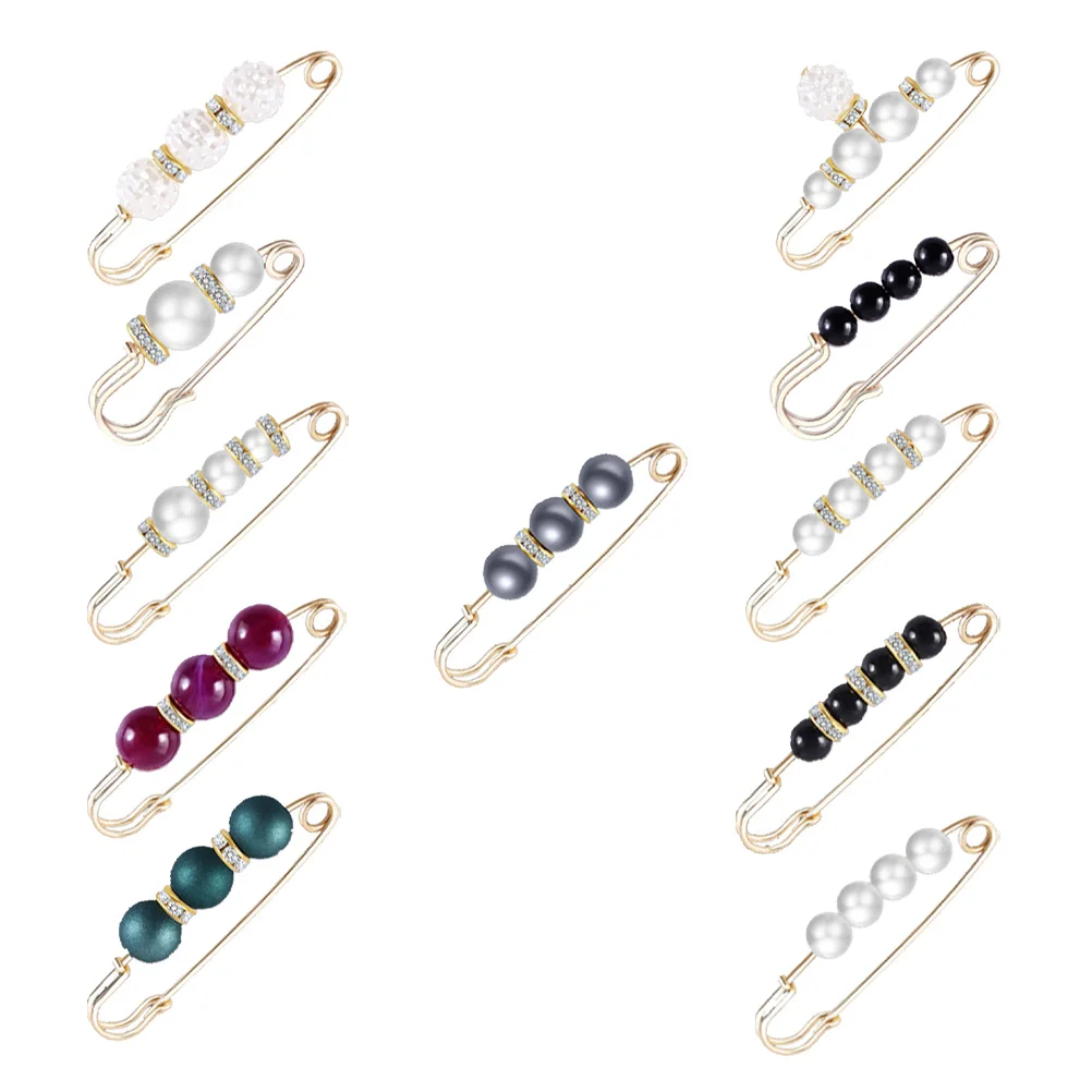 11 Pcs Anti-blowing Pin Functional Brooch Skirt Adjust Vintage Decorative Imitation Pearls Pants Safety Delicate