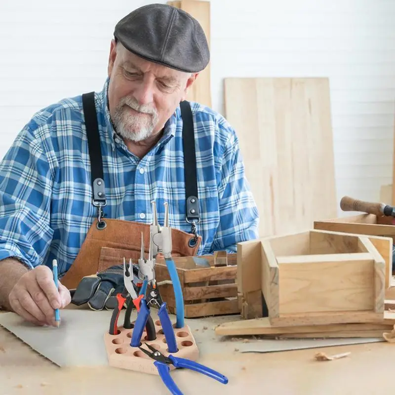 

Стойка для плоскогубцев, плоскогубцы для хранения, шестигранная деревянная пластина, 19-отверстие, компактная витрина для настольной мастерской, студии, внутреннего использования