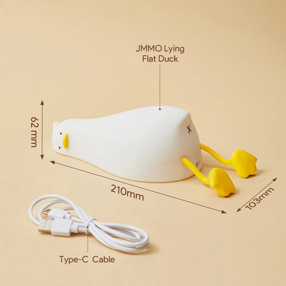 Cute Duck Silicone Night Light with Tap Control 3-Level Dimmable LED Bedside Lamp for Kids and Adults Rechargeable Bedroom Decor