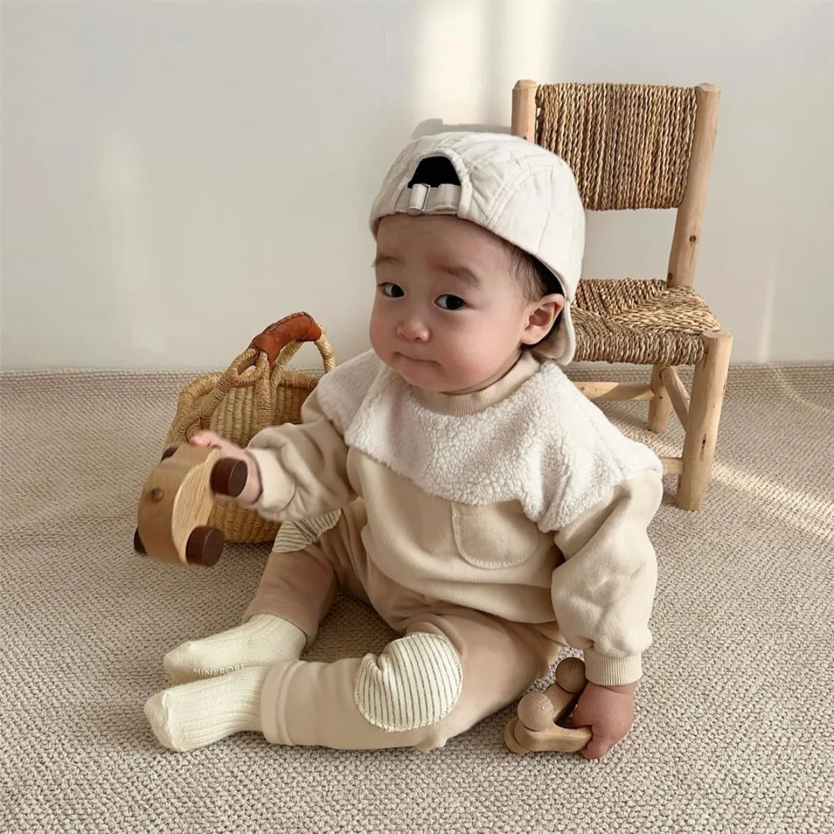 2024 Winter New Baby Plush Splicing Plus Velvet Thick Tops + Trousers 2pcs Suit Toddler Boy Girl Fleece Warm Set Infant Outfits