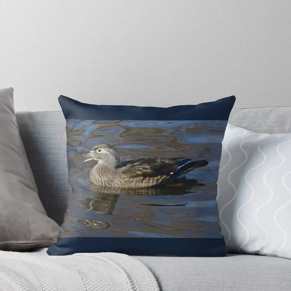 Wood duck hen swimming in lake Throw Pillow pillow cover christmas ornamental pillows New year Decorative pillow case