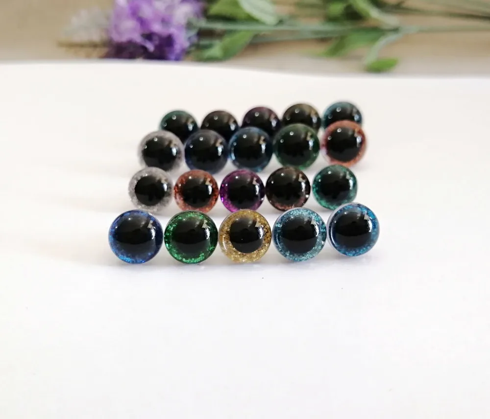 20set/lot diy 9mm/10mm/11mm/12mm tiny round plastic clear toy safety eyes + glitter Nonwovens + hard washer-size color option