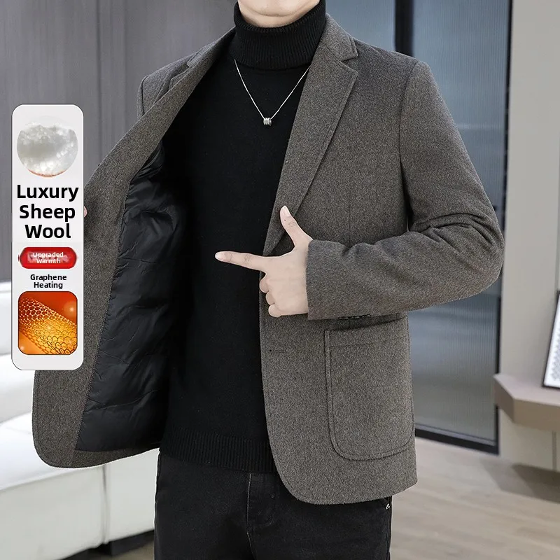 

Double-Sided Wool Business Casual Slim Fit Men's Suit Autumn Winter Fashion Urban Style Long Sleeve Single Button Pure Color