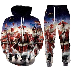 Hoodies Tracksuit Men Sets New Year Christmas Men's Anime Hoodie Pant Suit Santa Claus 3D Printed Party Street Fun Festive Sets