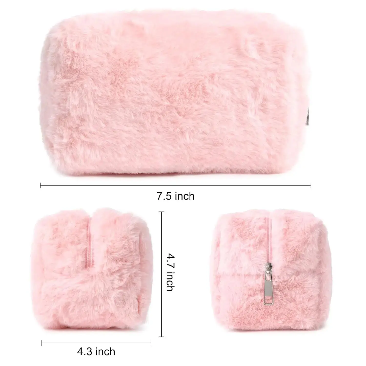 Makeup Bag Cute Cosmetic Bag Plush Pink White Makeup Pouch Travel Toiletry Bag Organizer Puffy Storage Bag for Women view 5