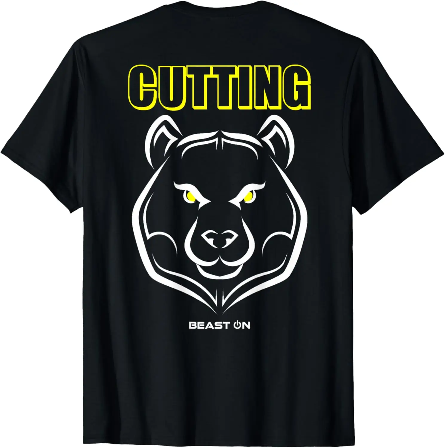 Bear Head Gym Fitness Training Back Motif Cutting Yellow T-Shirt