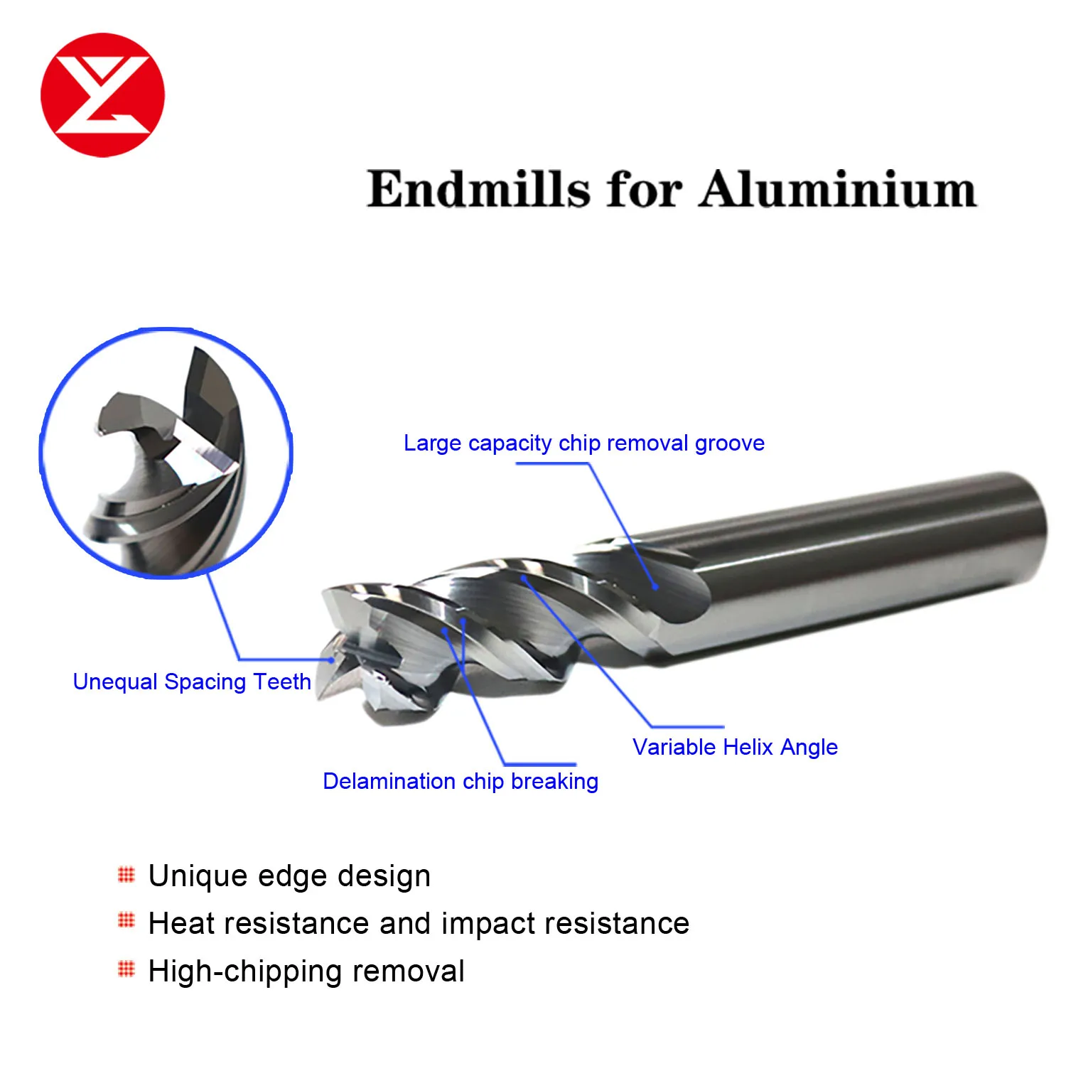 HRC55 Carbide Tools Endmill Milling Cutter 6mm 8mm 10mm 12mm for Strong Aluminum 3 Flute Cutting  Aluminium Copper Processing