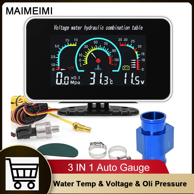 

Universal 3IN 1 Digital Voltmeter Oil Pressure Clock Water Temperature Meter Instruments Fuel Level Gauges for Car Truck Motor
