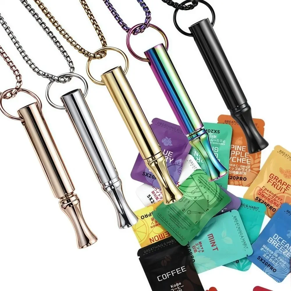 Titanium Steel Breathing Whistle Necklace Replaceable Cotton Core Multicolor Yoga Meditation Necklace Smooth Relieve Stress