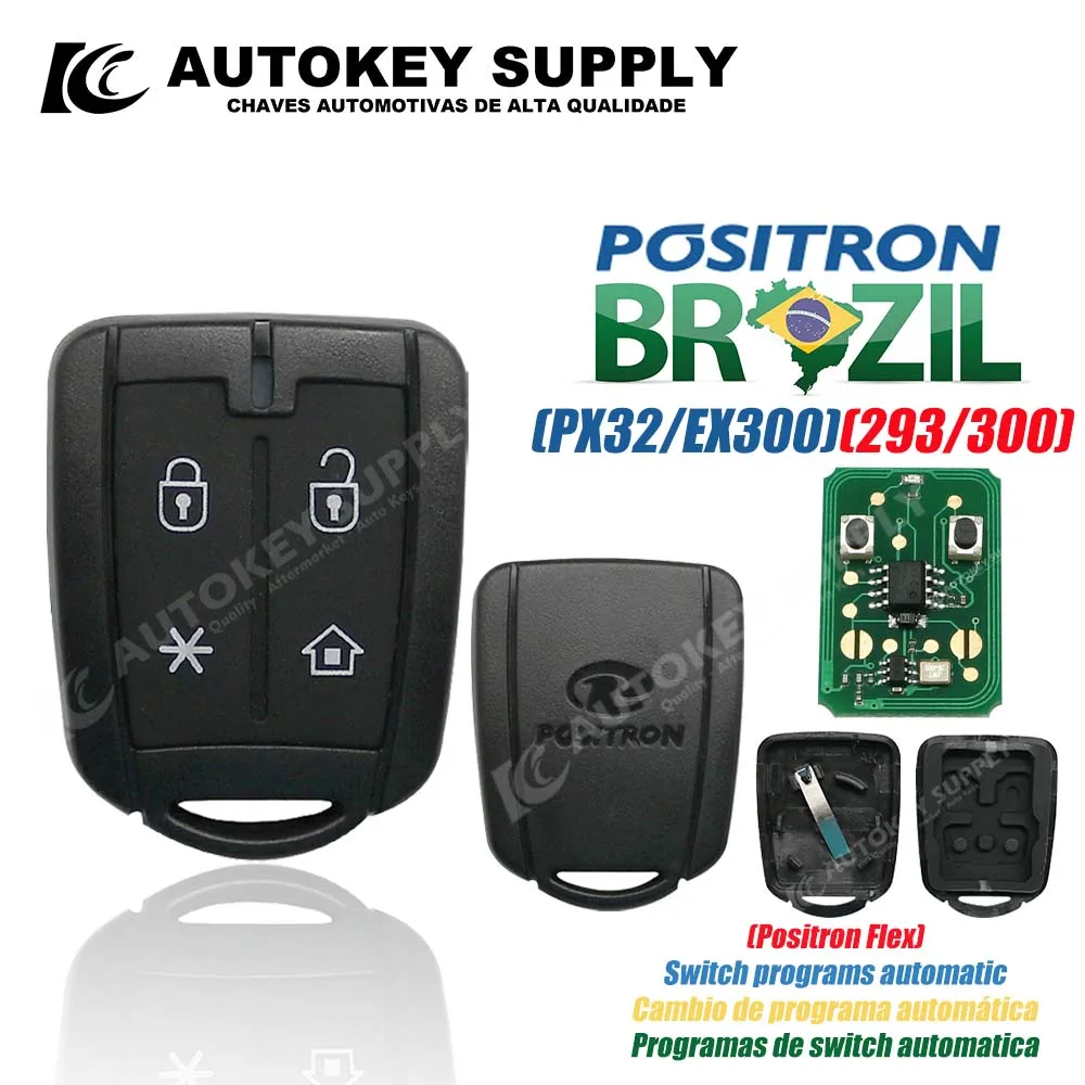 

Autokeysupply AKBPCP125AT PX42 PXN42 Remote Key Alarm 4 Button System Double Program (293/300) For Brazil Positron Flex