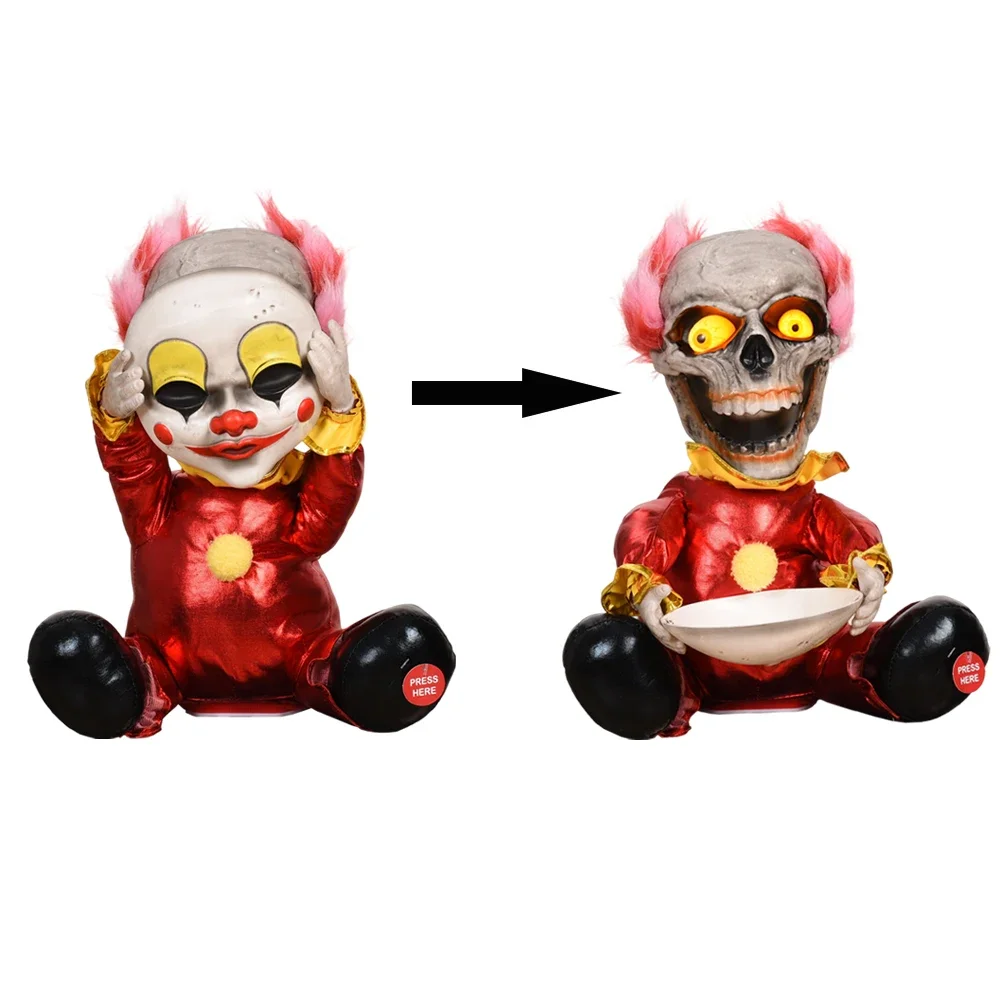 Face-changing Clown Doll Horror Halloween Decoration for Home Garden Yard Voice Control witch Haunted House Bar Decorative props