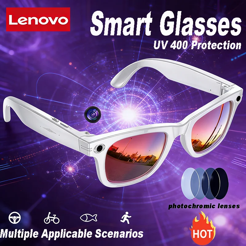 

Умные очки Lenovo AI с камерой 8 МП, записью видео, защитой от тряски, голосовым переводом, функцией активации голосом, Bluetooth-звонками – идеальный подарок для друзей