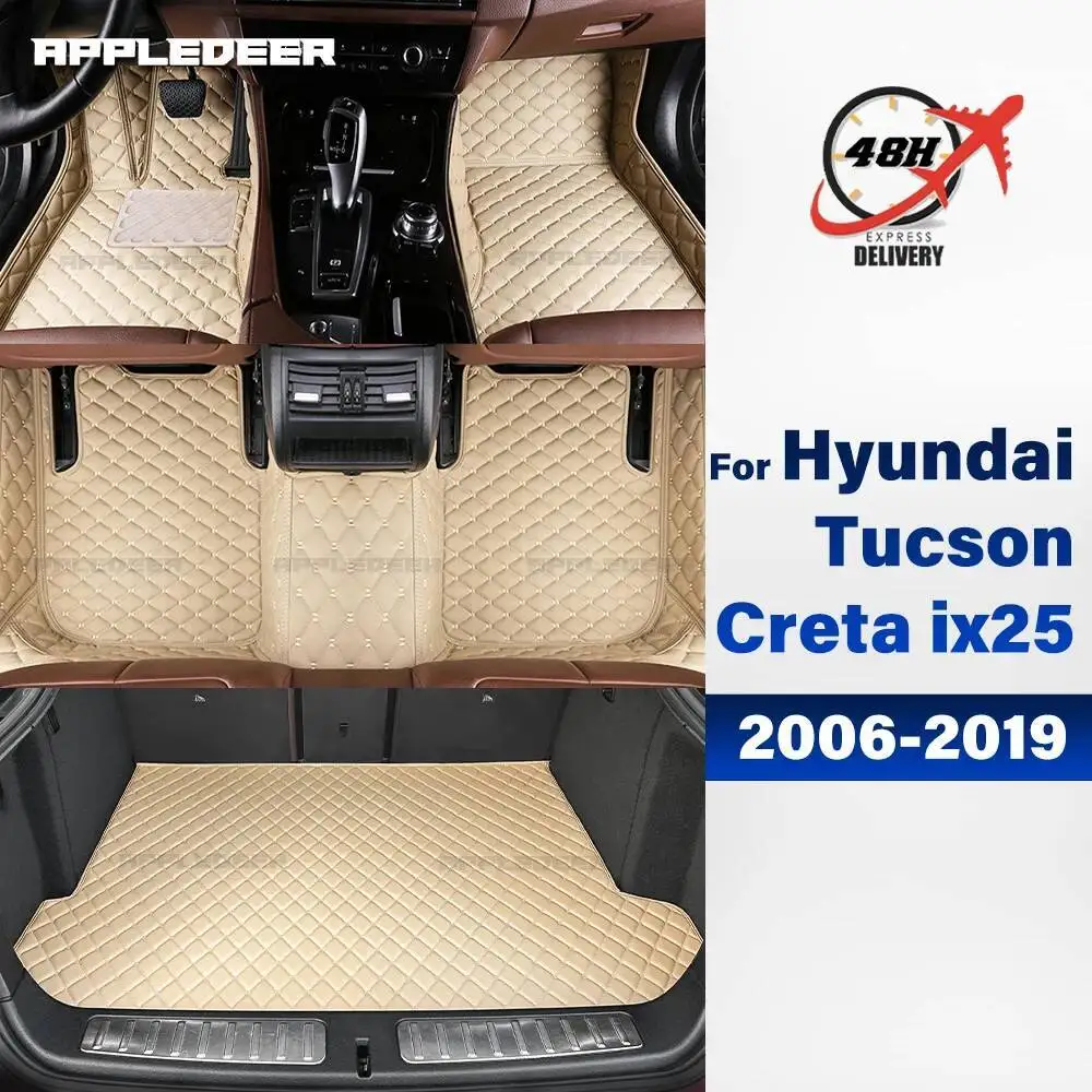 Car Floor Mat Trunk mat For Hyundai Tucson 2006-2018 Creta ix25 2015-2023 Auto Carpet Cover Interior Accessories
