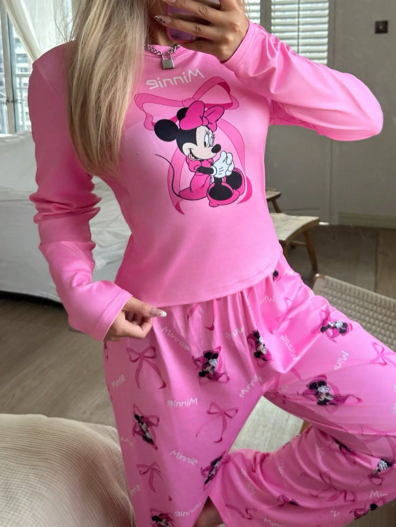 طقم صالة نسائي بمقاسات متعددة طباعة ثنائية الأبعاد رومانسية لطيفة من البوليستر لربيع وخريف وشتاء ملابس منزلية مريحة هدية