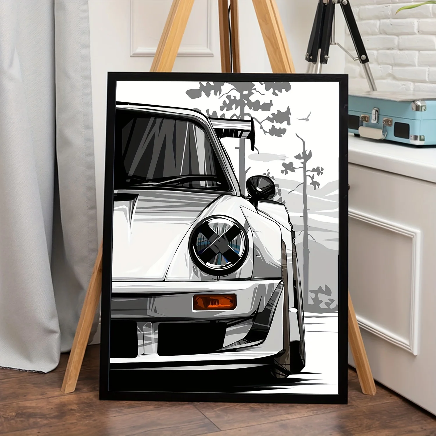1 Piece Frameless Sports Car Canvas Wall Painting, Stylish White Sedan, Modern Car Culture Poster for Living Room Poster