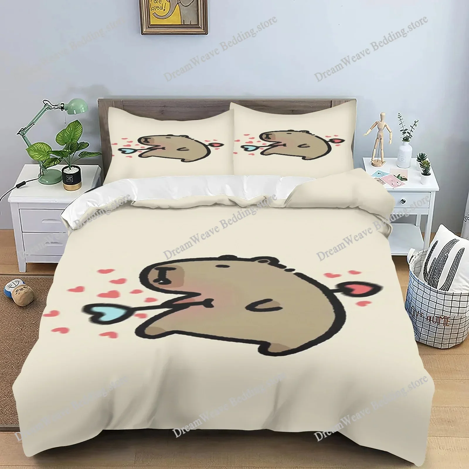 Capybara Bedding Set Twin Size Kids Gifts for Capybara Lovers Comforter Cover Set for Teens Capybara Animals Lovers Duvet Cover7