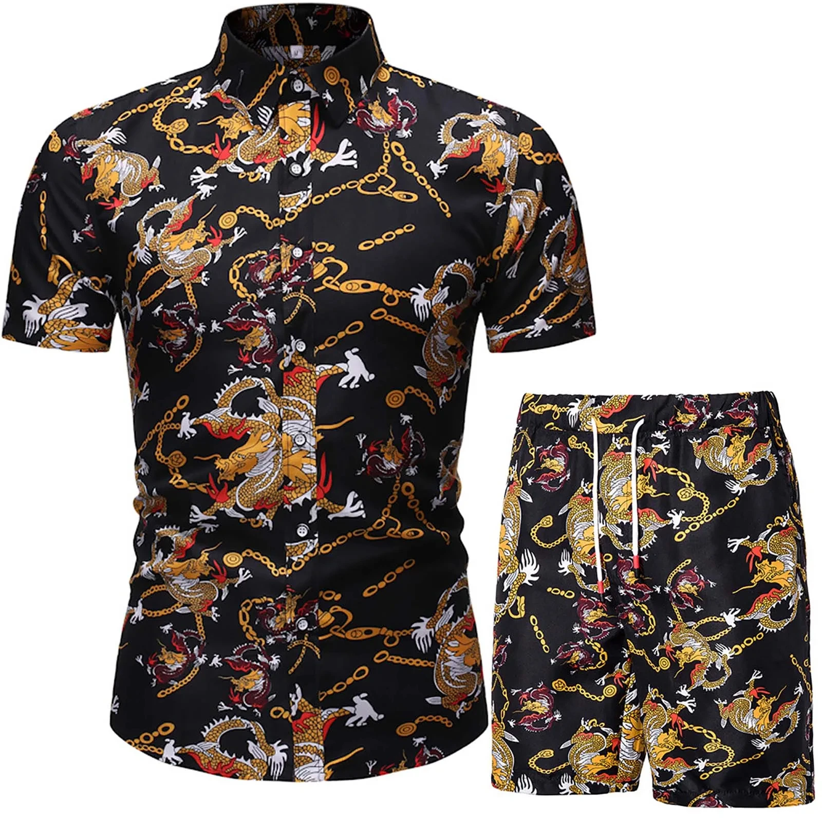 3D Full Print Rose Flower Pattern Men's Short-Sleeved Shirt Set Daily Street Trend Outfit Outdoor Loose Comfortable Men Clothing