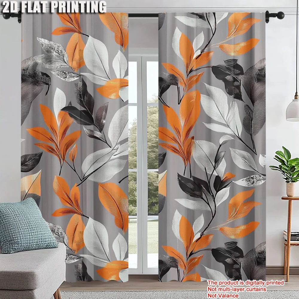 

2Pcs Vintage Leaf Plants Flower Digital Printed Window Curtain Suitable For Living Room Bedroom Dining Room Home Decoration
