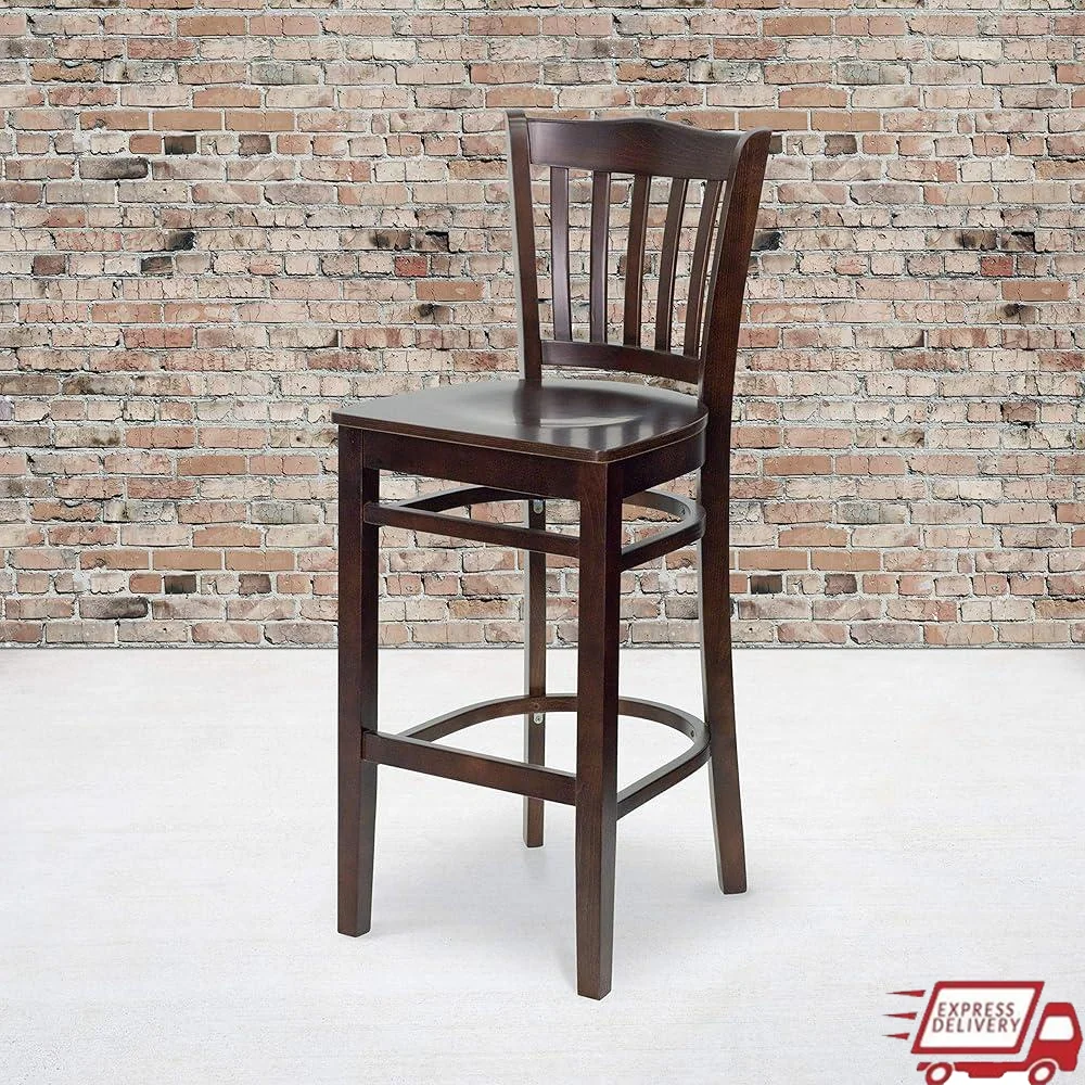 2 Pack Vertical Slat Back Walnut Bar Stool Dining Chairs Kitchen Restaurant Coffee Shop Furniture