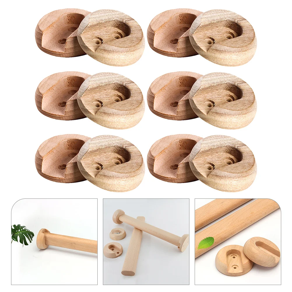 

6Pairs Wooden Closet Rod Holders Thick Smooth No Deformation Closet Pole Brackets Sturdy Rod Support for Wardrobe
