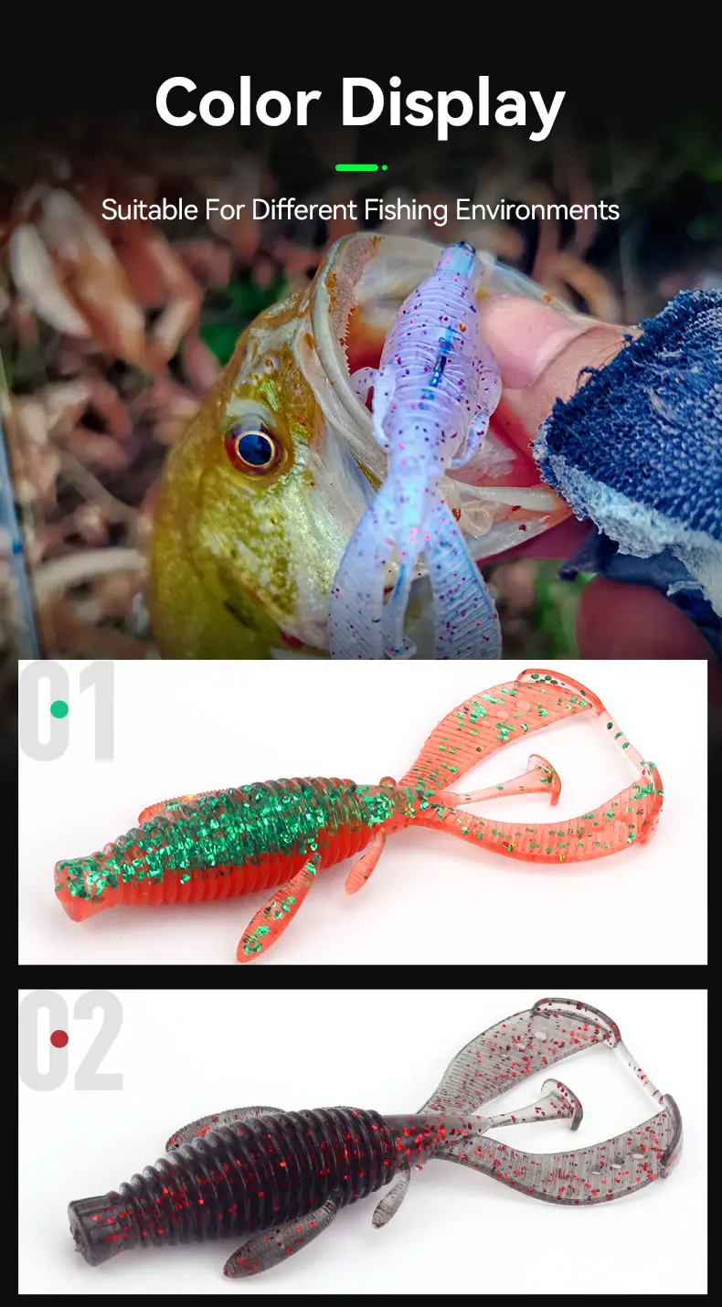 KINGDOM Soft Lure 63mm 76mm Floating Shrimp Bait TPE Lure Realistic Shrimp Worm Soft Bait for Bass Trout Saltwater Fishing
