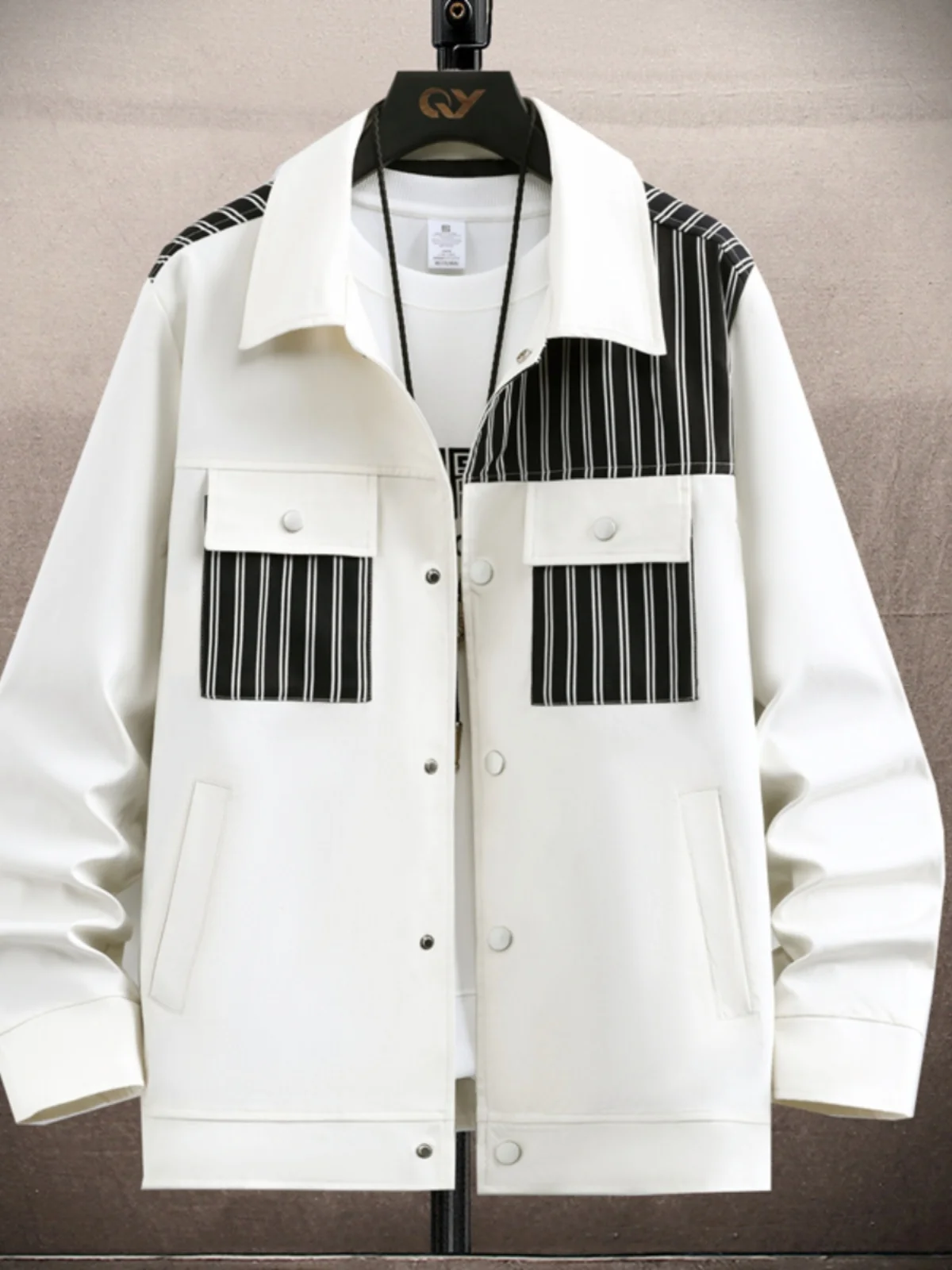 

Casual Lapel Jacket Men's Spring Autumn Thin Style Youth Fashion Polyester Standard Fit Button Decorated Iron Free Fashionabl...