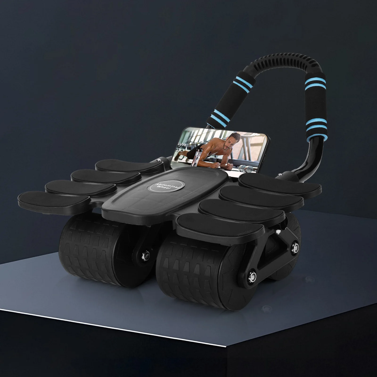 أسطوانة تجريب البطن مع 8 دعامة للمرفق عجلة اللياقة البدنية للبطن الارتداد التلقائي لممارسة عضلات الكتف والذراع والساق